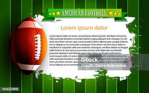 istock Sport and victory concept in realistic style. Football field and soccer ball for playing American football with space for text. 1445221815