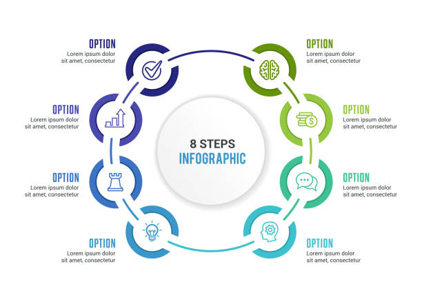 Infographic Elements Vector illustration of the infographic elements, circle diagram, timeline. number 8 stock illustrations