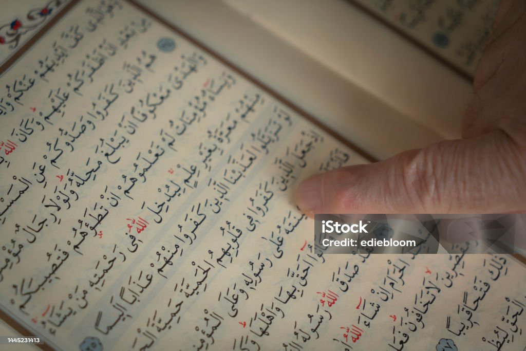 Muslim Woman who is reading Holy Quran Adult Stock Photo