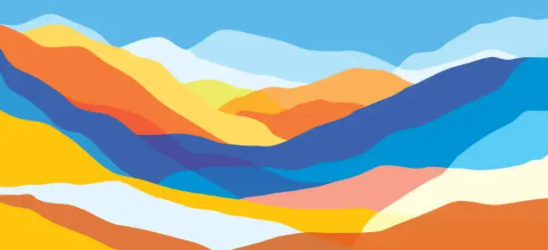 Vector illustration of Color mountains, translucent waves. Multicolored abstract glass shapes, modern background, vector design Illustration for you project