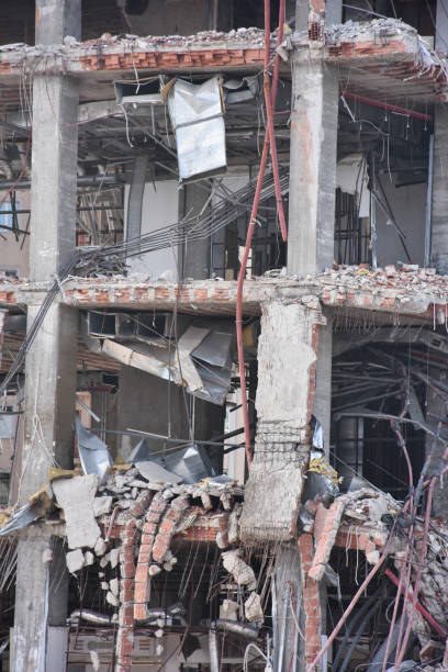istock Old building being demolished to make room for new architecture. Construction Demolition Site. 1445241599