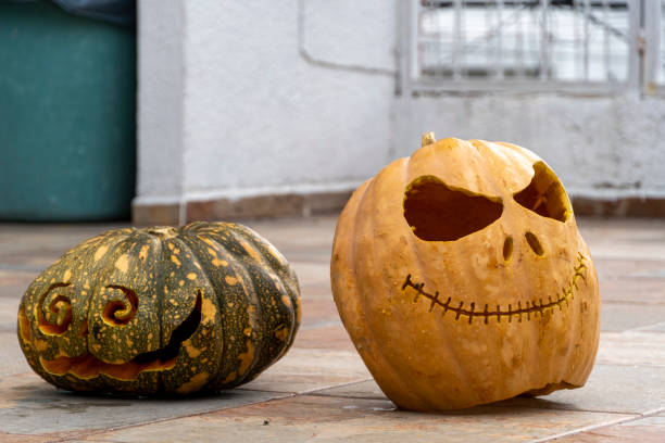 istock Glowing Halloween Pumpkin isolated on white background 1445243137