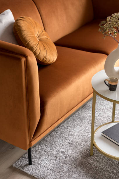 istock Velvet, ocher colored sofa, close-up 1445243659