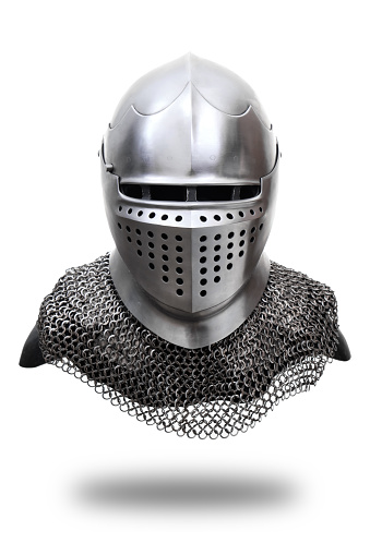 Iron knight helmet isolated on white background.
