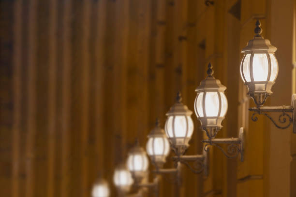 Vintage Street Lamps in the Winter Night
