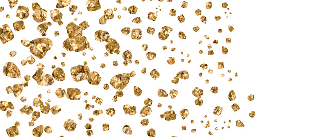 digital created golden particles on white background, copy space,
