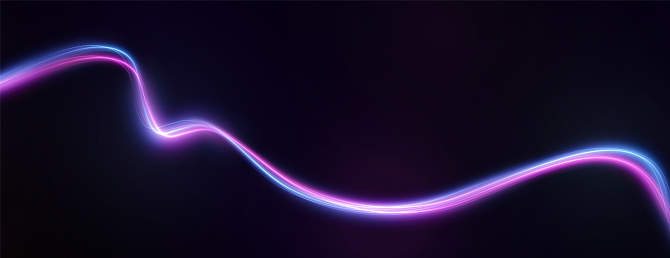 Blue, pink curved light  line, rope, tape. Smooth festive neon line with light effects. Element for your design, advertising, postcards, invitations, screensavers, websites, games.