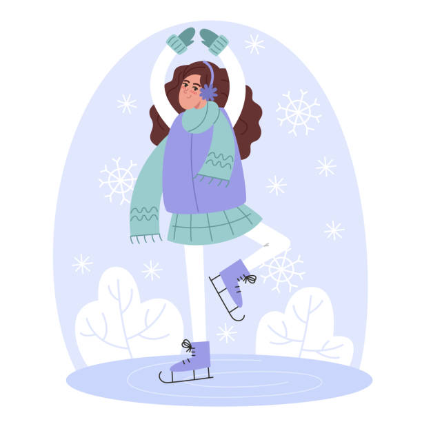 istock Young woman skating in winter, flat style illustration 1445248196