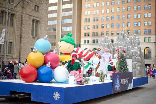 Toronto, Ontario, Canada- November 20th, 2022: The Canada's Wonderland parade float in Toronto’s annual Santa Claus Parade.