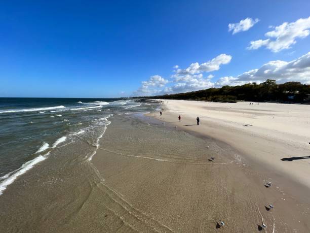 istock wide sandy beach blue sky with clouds visible waves over the baltic sea 1445250889