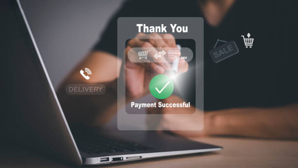 istock Smartphone with Online payment ,Hand touch banking online bill payment Approved concept button, credit card and network connection icon on business technology virtual screen background 1445253027