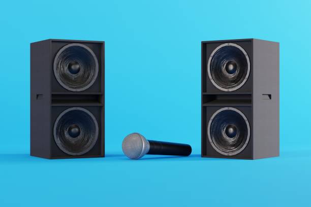 istock The microphone among the speakers. 1445254362
