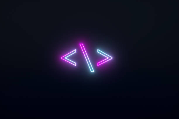 neon programming code neon programming code icon, 3d render cascading style sheets stock pictures, royalty-free photos & images