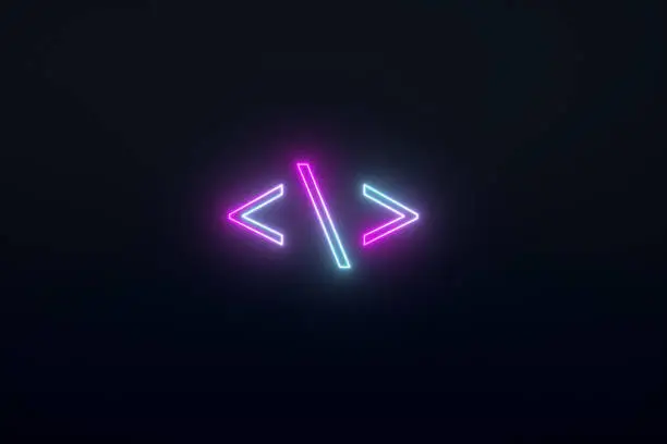 neon programming code icon, 3d render