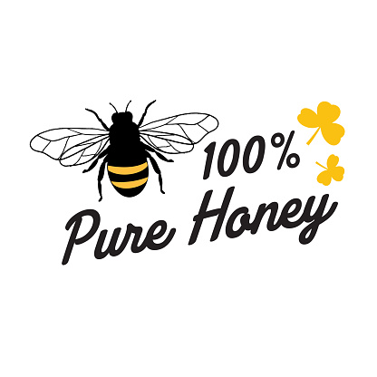 A two color icon or stamp for honey bee concepts on a transparent background.
