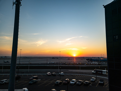 Sunset from the Big Blue Deck parking garage at Detroit Metro Airport in Romulus, Michigan