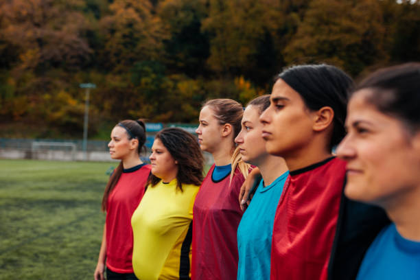 istock Female soccer team on field. 1445261453