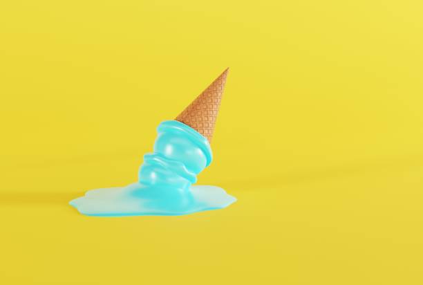 istock Melted ice in a waffle on the ground and yellow background. 1445263869