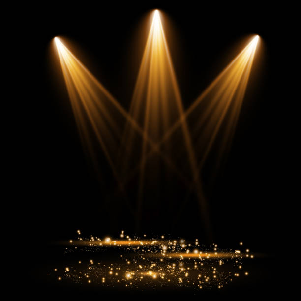 istock Set of vector spotlights. various forms of light. Yellow. Stage spotlights. Light effects. Glow light effect. Vector illustration. 1445265929