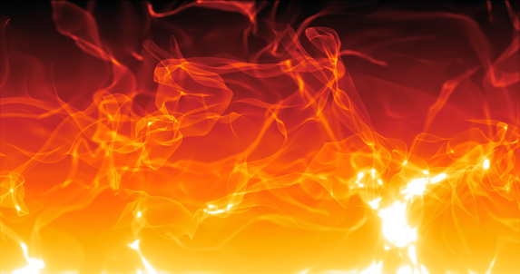 Abstract background of orange smoke and fire in the rays of the sun, beautiful glowing waves from the air with particles of energy and magic. Screensaver.