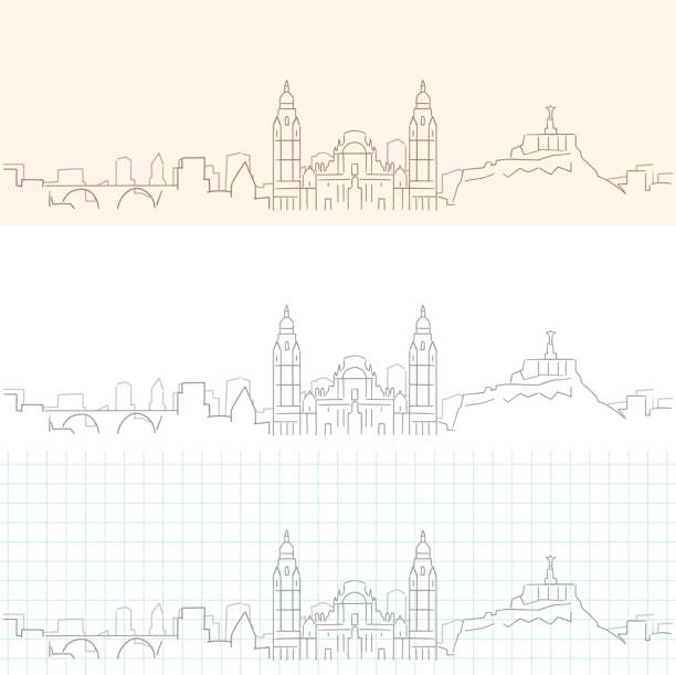 murcia hand drawn profile skyline - murcia stock illustrations
