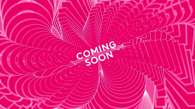 Coming Soon promo words swing on red pink background animation loop. Coming Soon text swinging with many layers seamless backdrop. Creative sway promotion advertising kinetic typography.