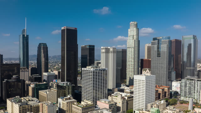 Drone Shot of Downtown LA Financial District - Hyper Lapse