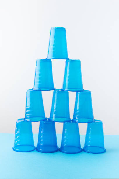 istock Pyramid of blue plastic cups. Set for party. 1445272198