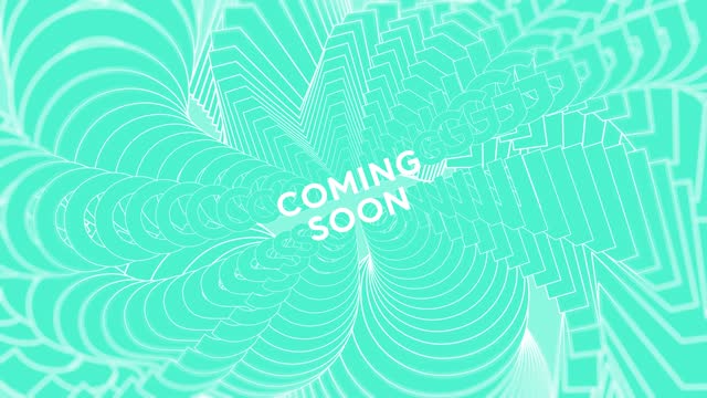 Coming Soon promo words swing on turquoise background animation loop. Coming Soon text swinging with many layers seamless backdrop. Creative sway promotion advertising kinetic typography.