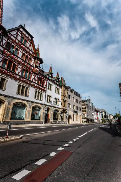 Buildings On Main Street Around Schnetztor Gate And Tower In Konstanz, Germany