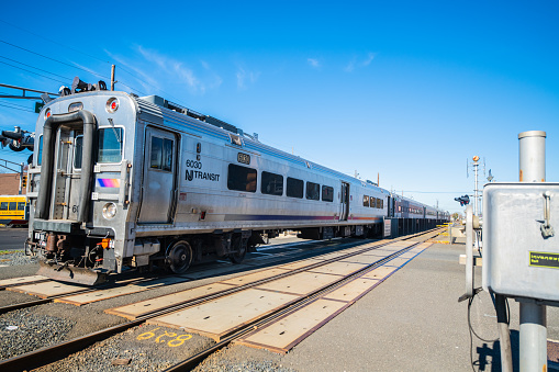 A New Jersey Transit train pulling into the station at Bradley Beach, NJ