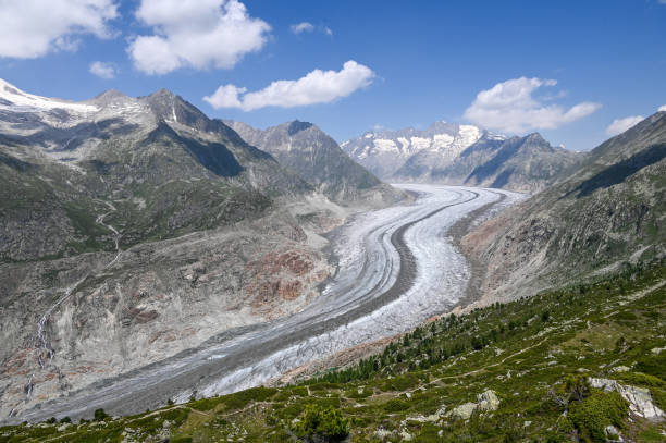 View on Altsch glacier in the alps on a sunny day