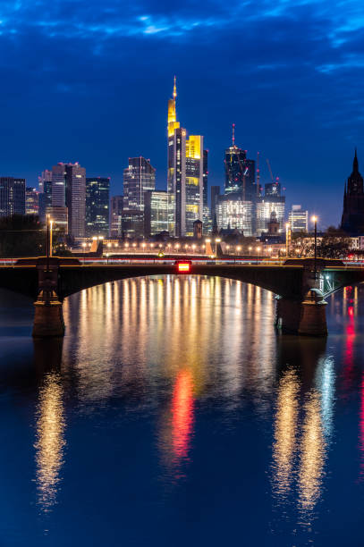 istock Frankfurt skyline with its reflections in the river Main during blue hour 1445279097
