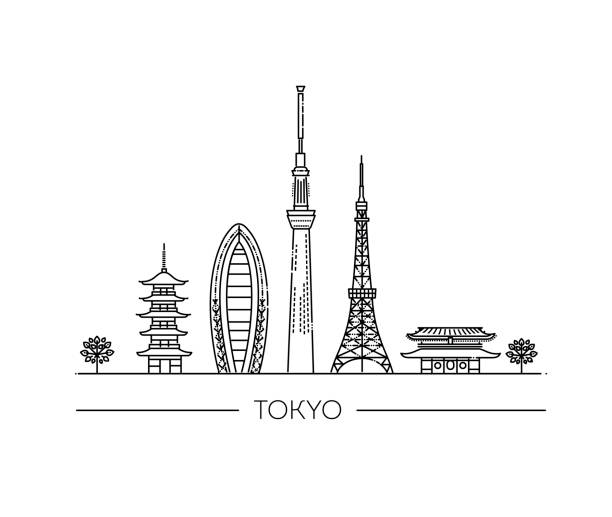 東京の休暇のアイコンセット。ベクターイラスト - tokyo prefecture japan skyline japanese culture点のイラスト素材／クリップアート素材／マンガ素材／アイコン素材