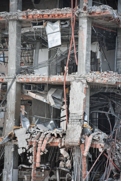 istock Old building being demolished to make room for new architecture. Construction Demolition Site. 1445280497