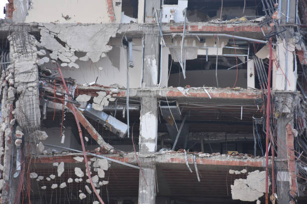 istock Old building being demolished to make room for new architecture. Construction Demolition Site. 1445280655