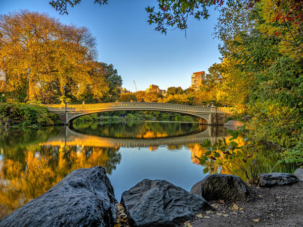 Bow bridge in early autumn stock photo