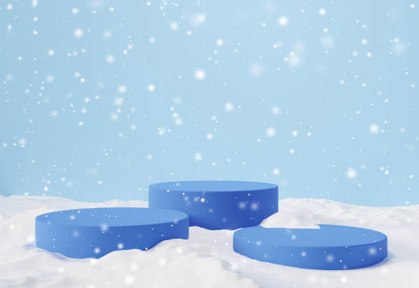 istock Empty podium for product on snowdrift in the winter 3d render 1445286773
