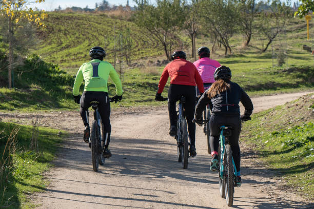 istock Group of cyclists riding bikes 1445288981