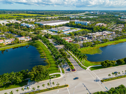 Aerial drone photo of a business park in Weston Florida USA