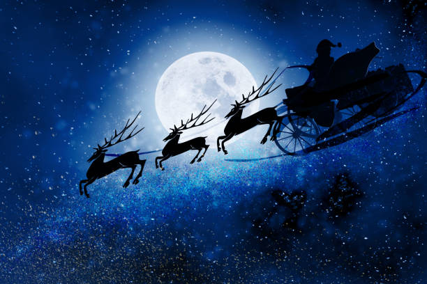 istock Santa Claus with sleigh and reindeers 1445290999