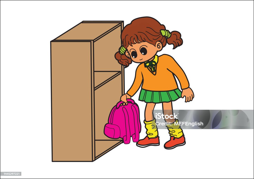 Chores Cleaning Up Put Away School Bag Stock Illustration