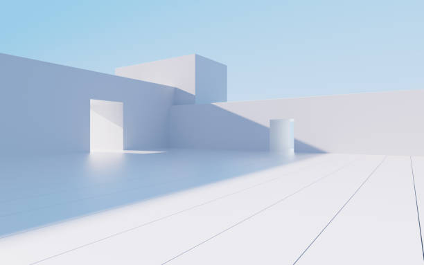 istock White abstract geometric architecture, outdoor architecture scene, 3d rendering. 1445303017
