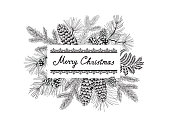istock Christmas holiday greeting card. Handwritten Lettering MERRY CHRISTMAS. Noel holiday winter floral background in engraving retro style. Nature decor illustration. Suitable for social media post, mobile apps, banner design and web, internet ads. 1445305876