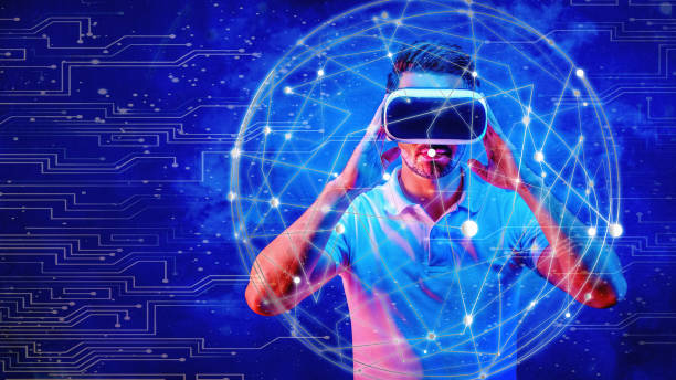 istock abstract digital circle symbol overlay with blured man wearing 3d goggle headset in concept of cyberspace with virtual reality world 1445307794