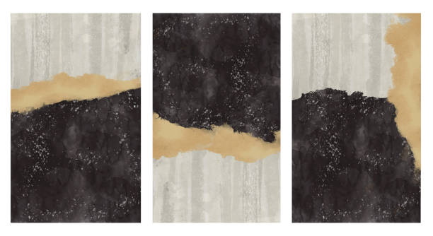 istock 3d abstract marble wallpaper for wall decor. Resin geode and abstract art, functional art, like watercolor geode painting. golden, beige and black background 1445311365