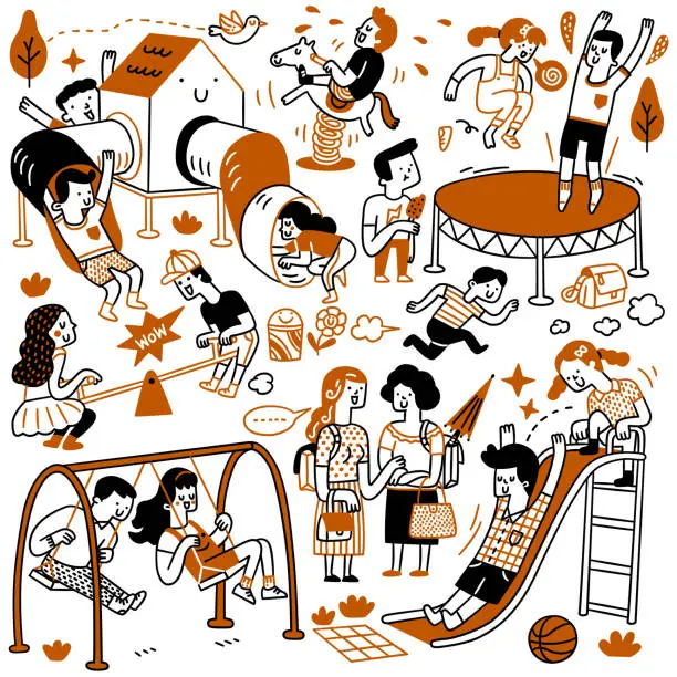 Vector illustration of Children playing on playground doodle