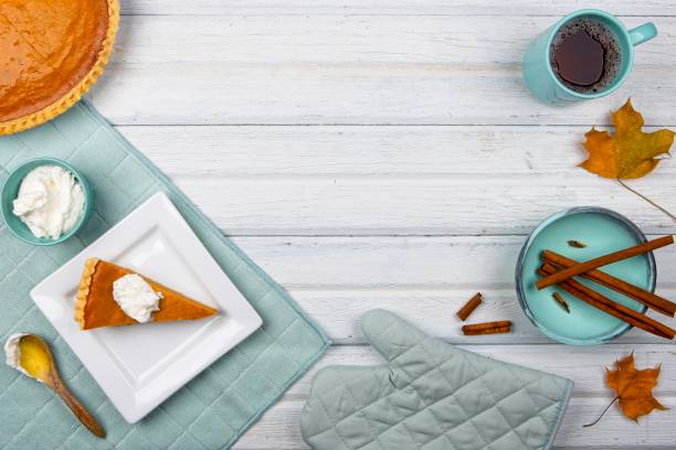 Concept photo of pumpkin pie and cinnamon.