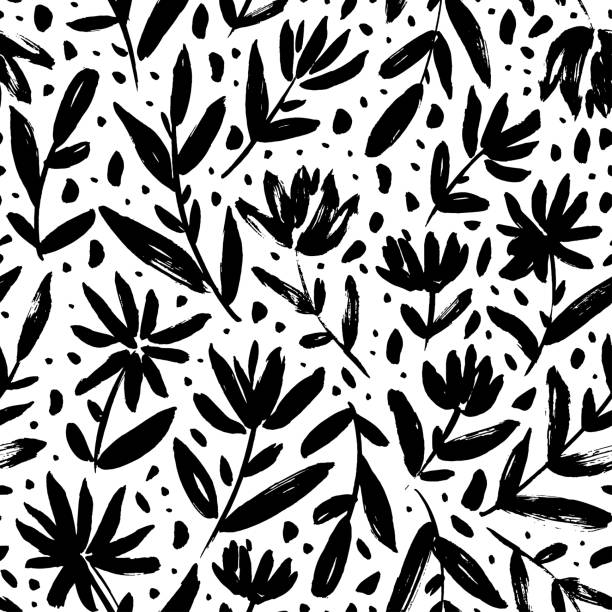 illustrations, cliparts, dessins animés et icônes de brossez le modèle sans couture de vecteur de fleur. - spotted natural pattern herb flower