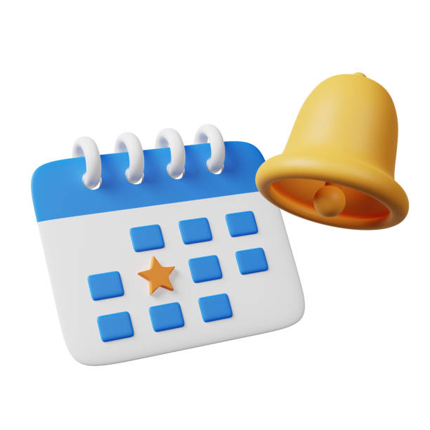 istock Minimal blue white important agenda calendar with mark date and notification bell icon isolated on white background. Business task organize management, reminder, monthly or weekly plan. 3d render 1445321022